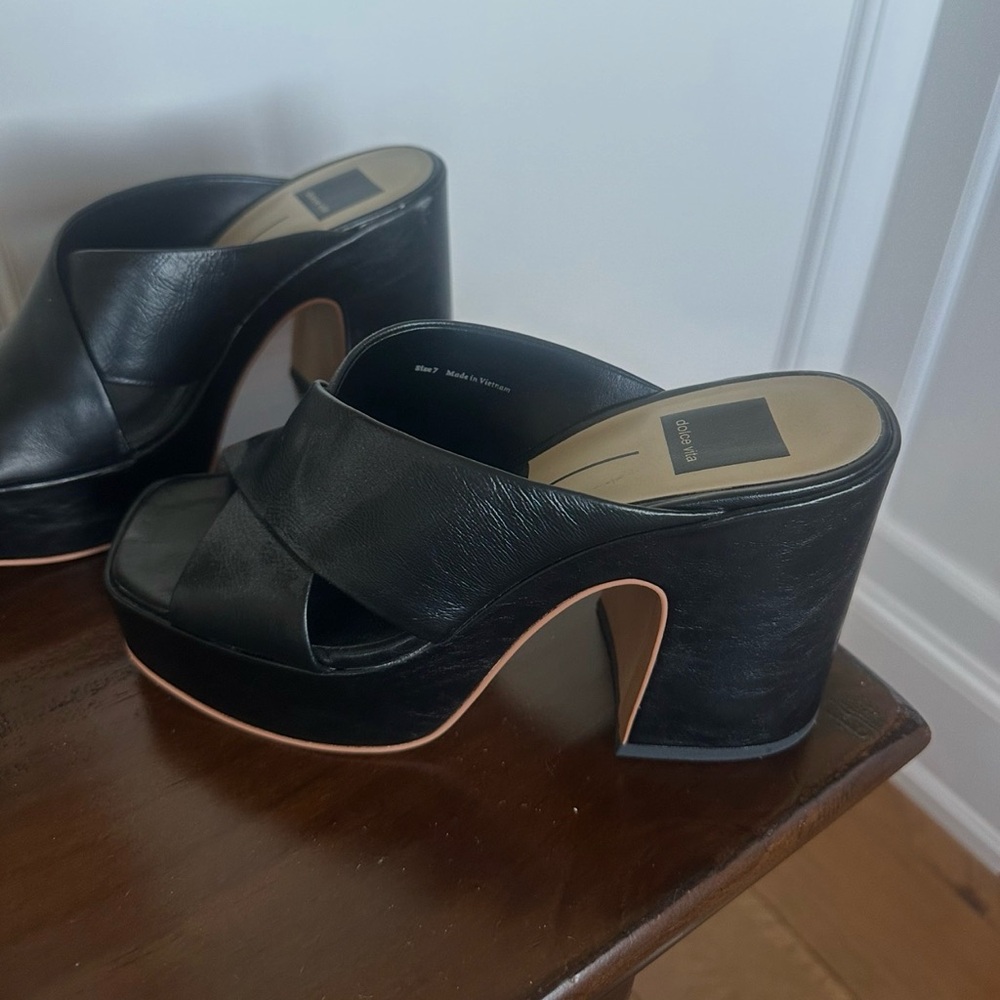Dolce Vita Black Leather Platform Mule Sandals 7 worn 2x
